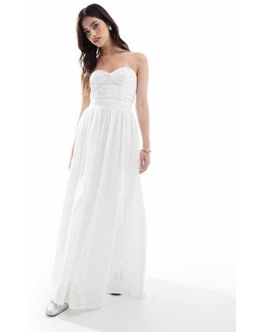 The Frolic Exclusive Broderie Sweetheart Bandeau Tie Back Bow Detail Maxi Dress - White