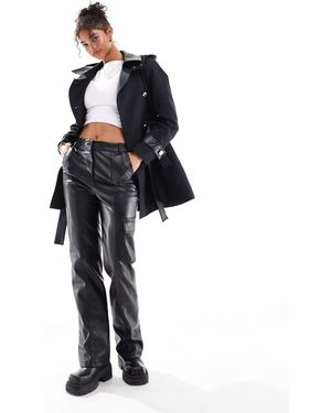Morgan Trench Coat With Leather Look Contrast - Blue