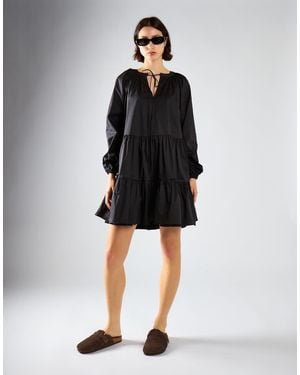 Glamorous Puff Sleeve V-Neck Maxi Dress - Black