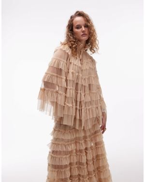 AllSaints Aude Ruffle Cape Top - Brown