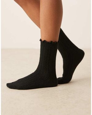 ASOS Crochet Knit Frill Edge Socks - Black