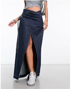 Weekday Main Wrap Denim Midaxi Skirt - Blue