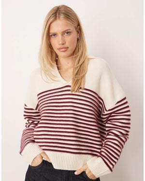 Mango V Neck Knitted Polo Top - Red