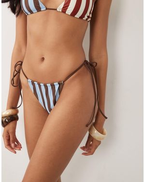 ASOS – ellie rio – seitlich gebundene bikinihose mit kontrastierenden streifen - Braun
