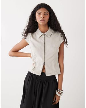 Weekday Zip Up Top With Cap Sleeves - White