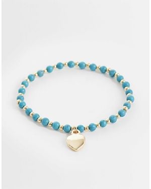 ASOS Armband mit türkisfarbenen perlen und herzanhänger - Blau
