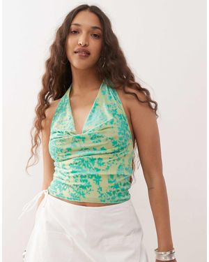 Motel Minova Floral Flocked Cami Top - Green