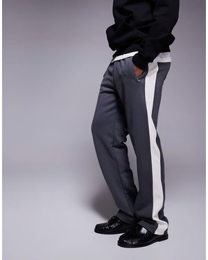 Faded Store Joggingbroek Met Wijde Pijpen En Contrasterend Zijstreep - Blauw