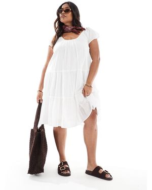 ONLY Scoop Neck Tiered Boho Midi Dress - White