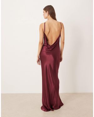 SNDY'S Satin One Shoulder Open Cowl Back Detail Maxi Dress - Red