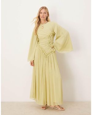 ASOS Crinkle Chiffon Gathered Maxi Dress With Micro Ruffles - Natural