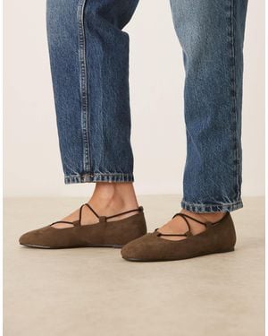Asos Design Wide Fit Lagos - ballerines à élastiques en suédine - olive - Bleu