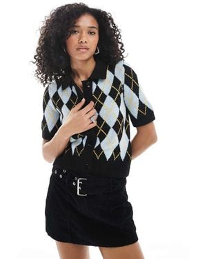 Vero Moda Cardigan A Maniche Corte Con Stampa A Rombi E Colletto Stile Polo - Nero