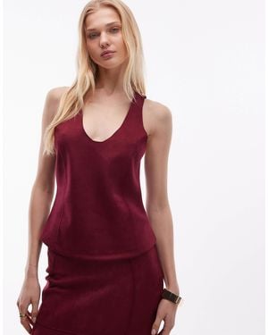 ASOS Suede Low Scoop Racer Back Top Co-ord - Red