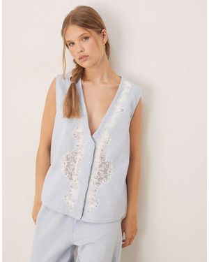 ASOS Seersucker Embroidered Waistcoat - White