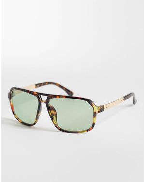 ASOS Lunettes aviateur à monture fine et verres incurvés - écaille - Multicolore