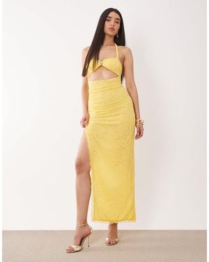 Murci Lace Halterneck Metal Hardware Cutout Detail Maxi Dress - Yellow