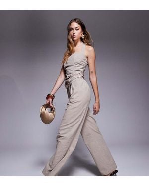 Kaiia Exclusive Tailored Linen Wide Leg Trousers With Elasticated Waist Co-Ord - Purple
