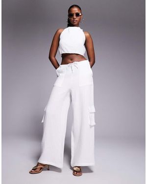 Aria Cove Linen Blend Drawstring Tie Waist Beach Trousers Co-Ord - Purple
