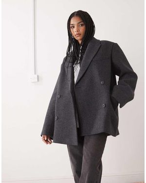 Weekday Oversized Double Breasted Blazerjack Met Wollook En Visgraatmotief - Grijs