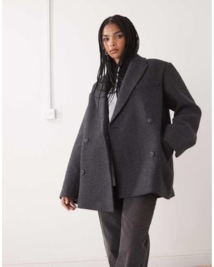 Weekday Wool Blend Oversized Double Breasted Blazer Jacket - Grey
