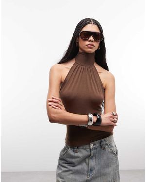 Weekday Halterneck Top With Open Back - Brown
