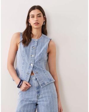 Miss Selfridge Striped Denim Waistcoat - Blue