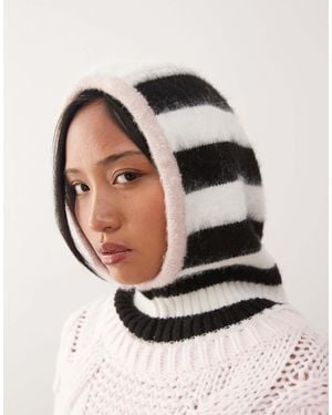 Collusion Fluffy Knit Striped Balaclava With Bow Detail - Black