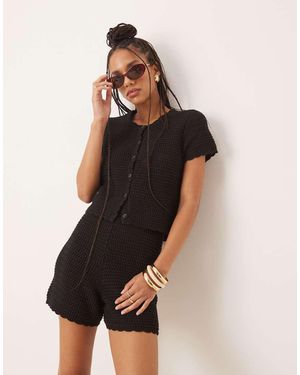 Gina Tricot Co-Ord Crochet Button Up Short Sleeve Top - Black