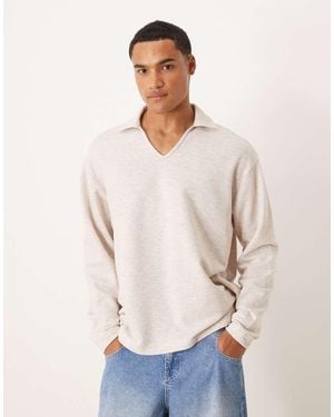 ASOS Oversized Long Sleeved Loopback Polo - Natural