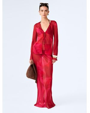 OMNES Skirts Cierra Sheer Chiffon Maxi Shirt With Floral Print - Red