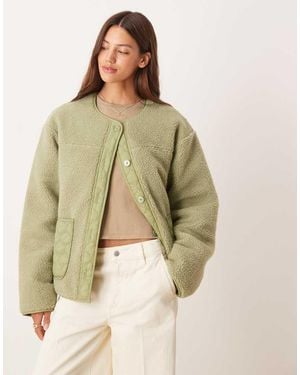 ASOS Borg Fleece Jacket With Quilted Nylon Detail - Natural