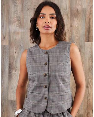 Threadbare Check Crew Neck Waistcoat - Grey