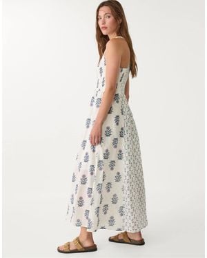 Stradivarius – gemustertes midikleid - Weiß