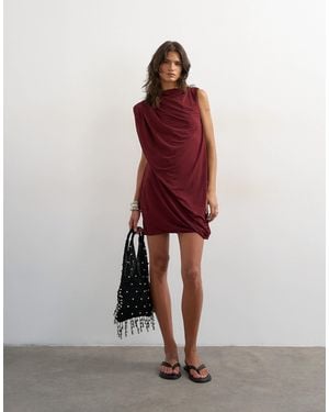 TOPSHOP – hochgeschlossenes, drapiertes minikleid aus netzstoff - Rot