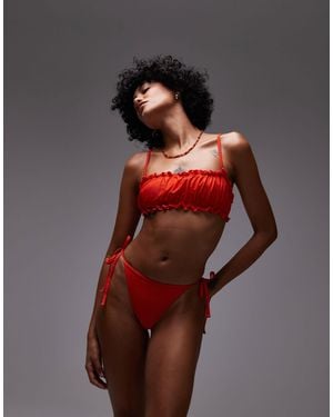 TOPSHOP Miami Frill Thong Bikini Bottoms - Red