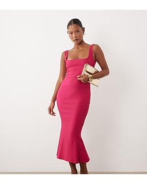 Vesper Petite Bengaline Mouwloze Jurk Met Vierkante Hals En Fishtail Midi - Roze