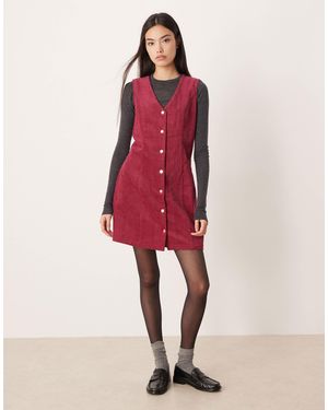 Threadbare Cord Button Front Mini Dress - Red