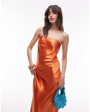 TOPSHOP Satin Bandeau Maxi Slip Dress - Orange