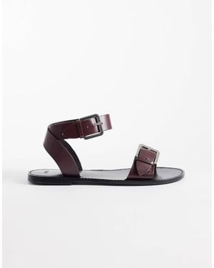 Mango 100% Leather Buckle Detailing Flat Sandals - White