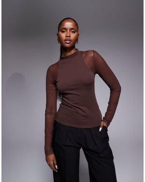 ASOS Mesh Long Sleeve Racer Style Top - Brown