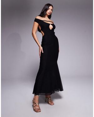 Tiger Mist Kerrigan Bardot Keyhole Open Back Strap Detail Fishtail Maxi Dress - Black