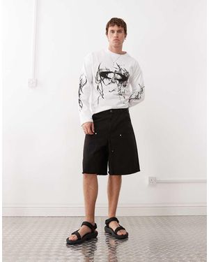 Weekday Pantaloncini Neri Con Dettagli Workwear - Bianco