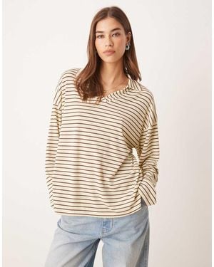 ASOS Asos Deign Long Sleeve Collared Rugby Shirt - Natural