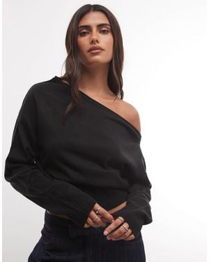 Collusion Off Shoulder Knitted Top - Black