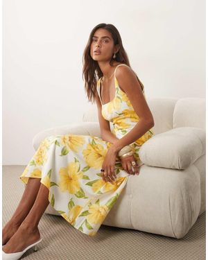 Mango Maxi Jurk Van Katoenmix Met Lage Ronde Hals En Bloemenprint - Naturel