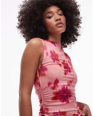TOPSHOP Blurred Floral Print Slash Neck Tank