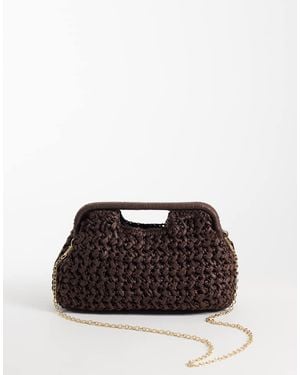 Gina Tricot Braided Straw Clutch Bag - Black