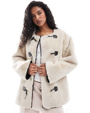 Y.A.S Faux Fur Jacket With Buckle Fastening - White
