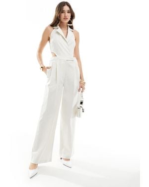 Pretty Lavish Linen Blend Pinstripe Jumpsuit - White